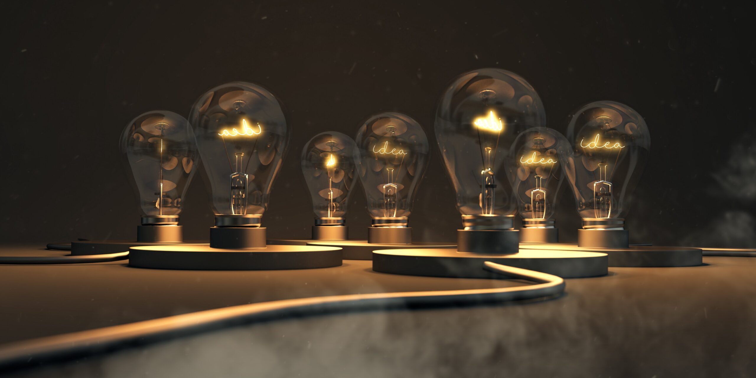 lots of lightbulbs implying lots of ideas and thoughts